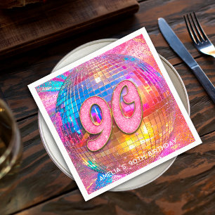 Serviette En Papier Fête des 90 ans Boule disco Paillettes Or Rose