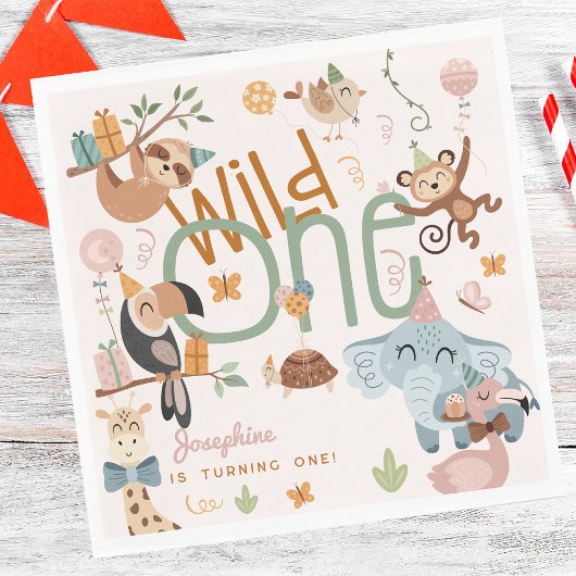 Serviette En Papier Fête des animaux de safari Wild one anniversaire d