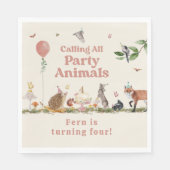 Serviette En Papier Fête des bois Animaux rose fête d'anniversaire (Devant)