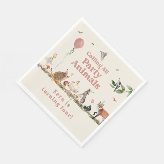 Serviette En Papier Fête des bois Animaux rose fête d'anniversaire (Coin)