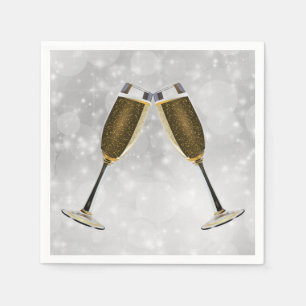 Serviette En Papier Fête des Lunettes de Champagne sur l'argent