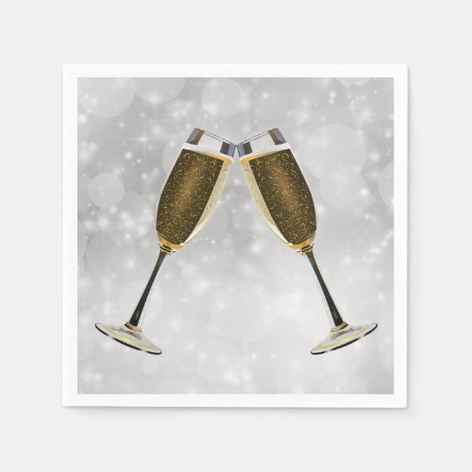 Serviette En Papier Fête des Lunettes de Champagne sur l'argent (Devant)