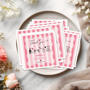 Serviette En Papier Fête des mariées à bande rose à main chic