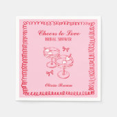 Serviette En Papier Fête des mariées à main rose et rouge rétro (Devant)