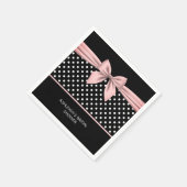 Serviette En Papier Fête des mariées à points Polka rose et noir (Coin)