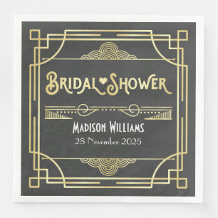 Serviette En Papier Fête des mariées Art Déco Elegant Gold Grey Retro