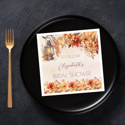 Serviette En Papier Fête des mariées automne orangé florales lampe rus