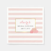 Serviette En Papier Fête des mariées | Bande rose et pivoine blanche (Devant)