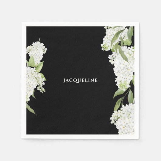 Serviette En Papier Fête des mariées Black White Hydrangeas (Devant)