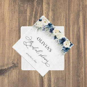 Serviette En Papier Fête des mariées bleu marine et blanc Roses