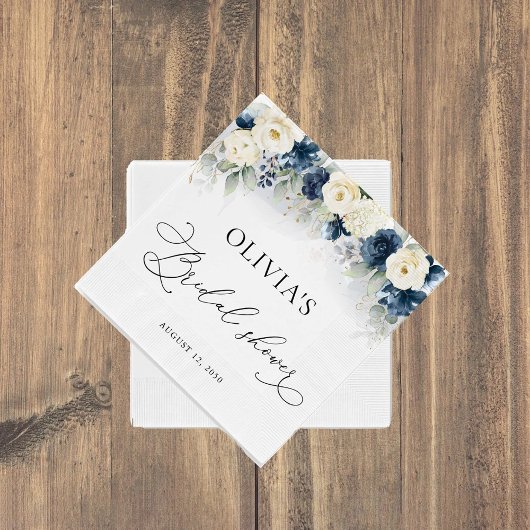 Serviette En Papier Fête des mariées bleu marine et blanc Roses