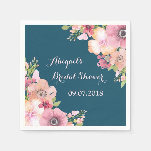 Serviette En Papier Fête des mariées bleu marine rose (Devant)