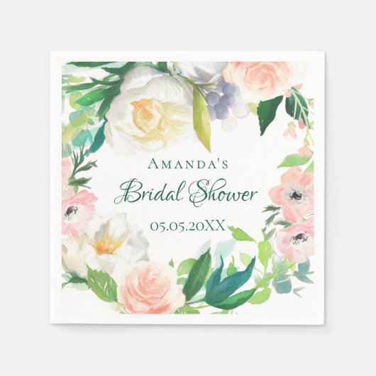 Serviette En Papier Fête des mariées bleu rose fleurons (Devant)