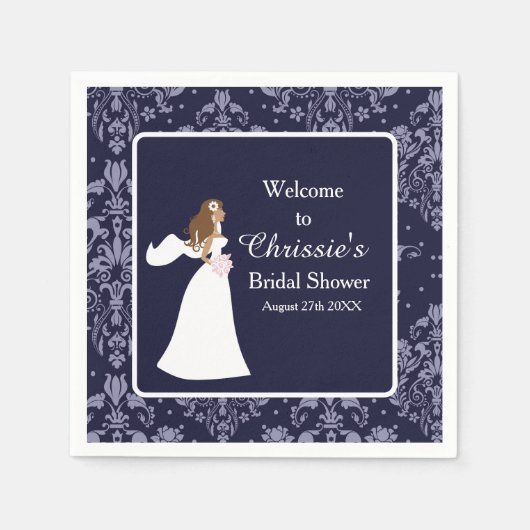 Serviette En Papier Fête des mariées Blue Damask Bride (Devant)