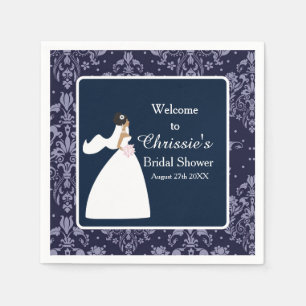 Serviette En Papier Fête des mariées Blue Damask Bride
