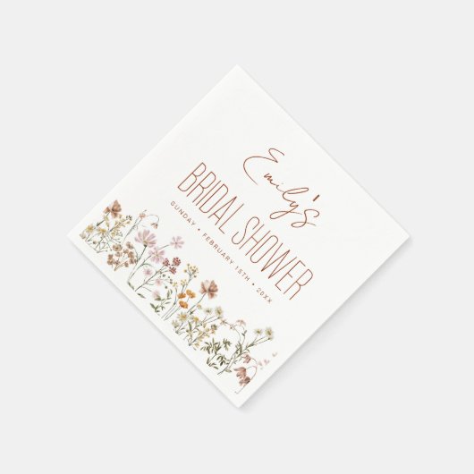 Serviette En Papier Fête des mariées Boho Fleur sauvage En Terracotta (Coin)