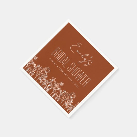 Serviette En Papier Fête des mariées Boho Fleur sauvage orange brûlé (Coin)