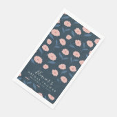 Serviette En Papier Fête des mariées Boho Navy et Pink Floral (Coin)
