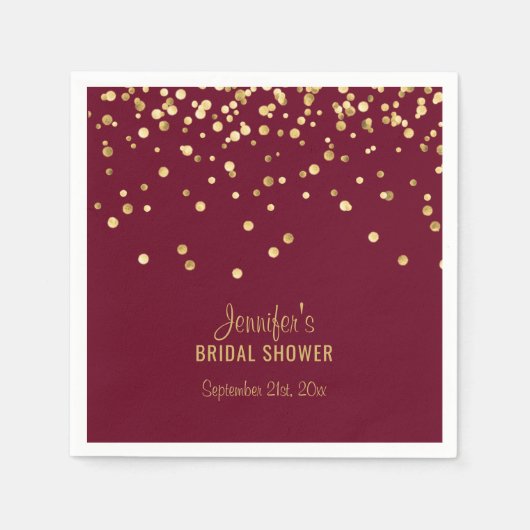 Serviette En Papier Fête des mariées BURGUNDY Red Gold personnalisée (Devant)