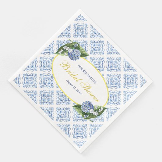 Serviette En Papier Fête des mariées Carrelage bleu Hydrangeas (Coin)