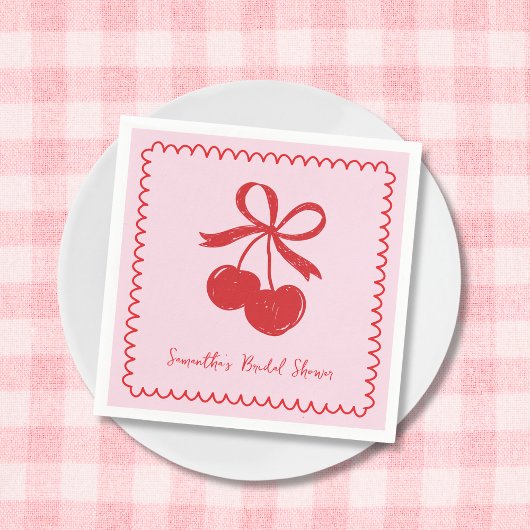 Serviette En Papier Fête des mariées cerise Bow rose et rouge main des