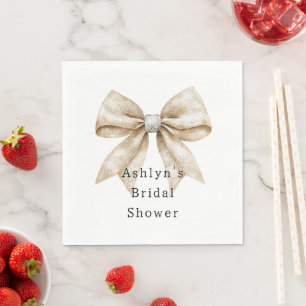 Serviette En Papier Fête des mariées chic Crème argentée Glam Bow