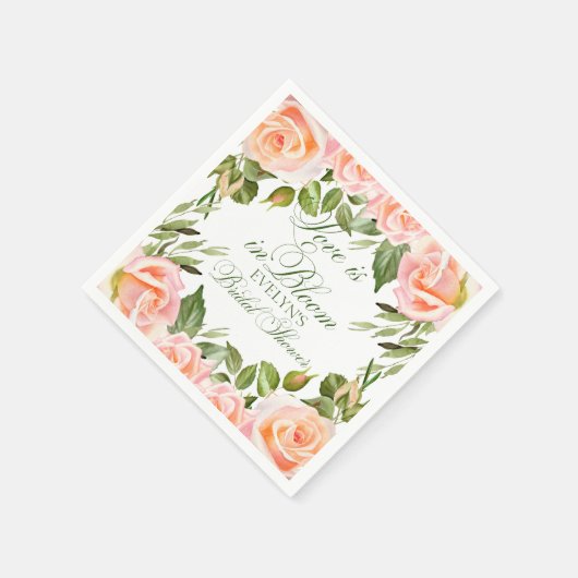 Serviette En Papier Fête des mariées chic Rose aquarelle (Coin)