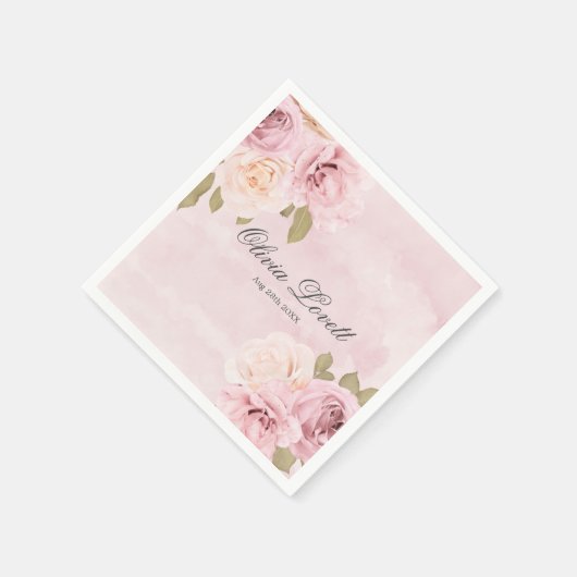 Serviette En Papier Fête des mariées chic Rose rose et crème (Coin)