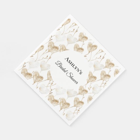 Serviette En Papier Fête des mariées Coeurs Boho Crème Brown (Coin)