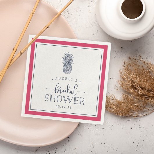 Serviette En Papier Fête des mariées d'ananas rose et marine