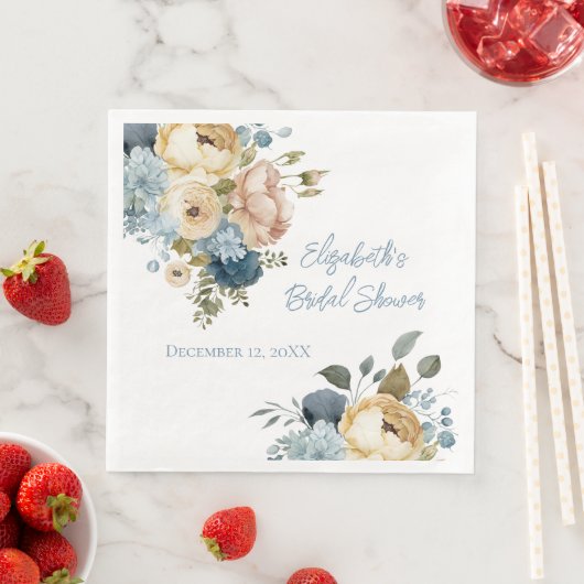 Serviette En Papier Fête des mariées d'aquarelle bleu rose blanc (En situation)