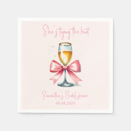Serviette En Papier Fête des mariées d'aquarelle Coquette Rose Bow (Devant)