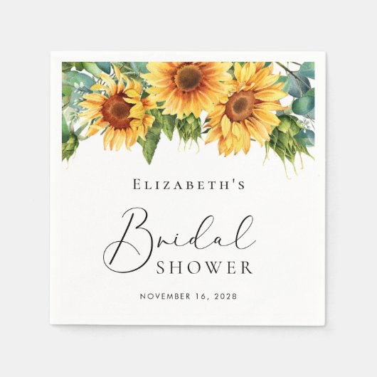 Serviette En Papier Fête des mariées d'aquarelle de tournesol Eucalypt (Devant)