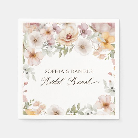 Serviette En Papier Fête des mariées d'aquarelle florale chic (Devant)