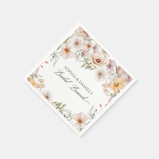 Serviette En Papier Fête des mariées d'aquarelle florale chic (Coin)