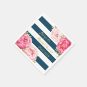 Serviette En Papier Fête des mariées d'aquarelle rose rayé Marine (Coin)