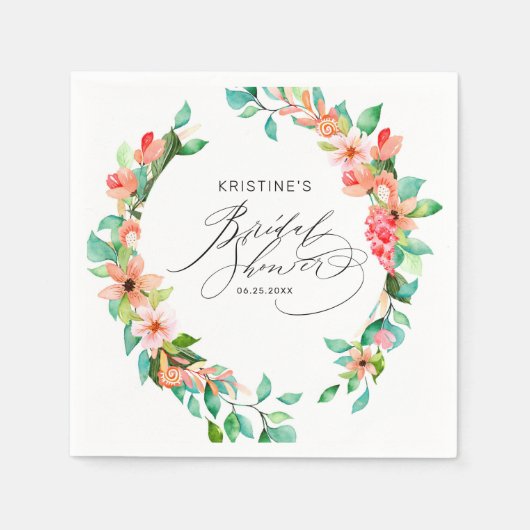 Serviette En Papier Fête des mariées d'aquarelle tropicale rose (Devant)