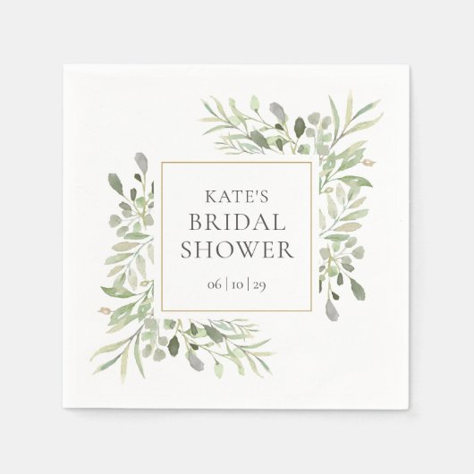 Serviette En Papier Fête des mariées d'aquarelle verte (Devant)