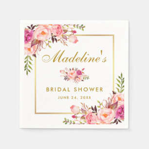 Serviette En Papier Fête des mariées de cadre rose flou or