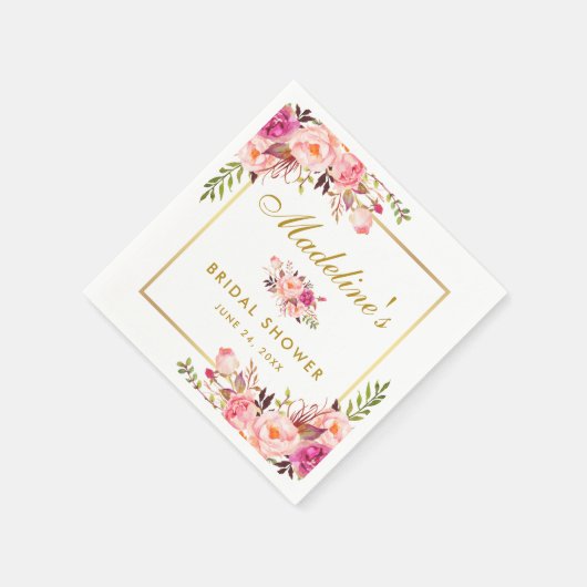 Serviette En Papier Fête des mariées de cadre rose flou or (Coin)