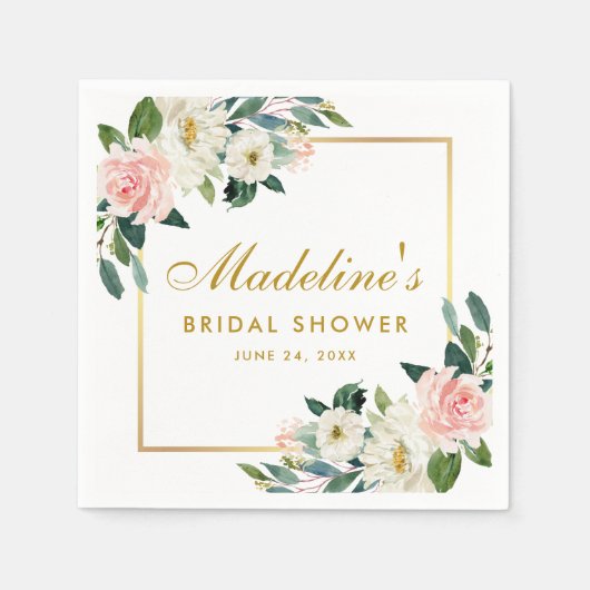 Serviette En Papier Fête des mariées de cadre rose flou or (Devant)