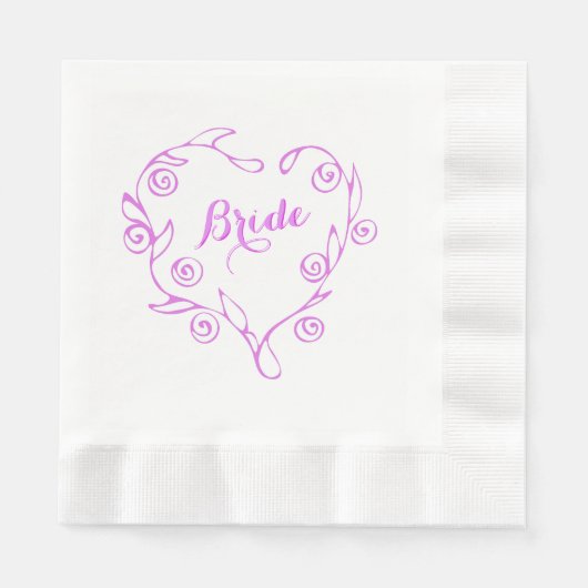 Serviette En Papier Fête des mariées de coeur rose floral Napkin (Devant)