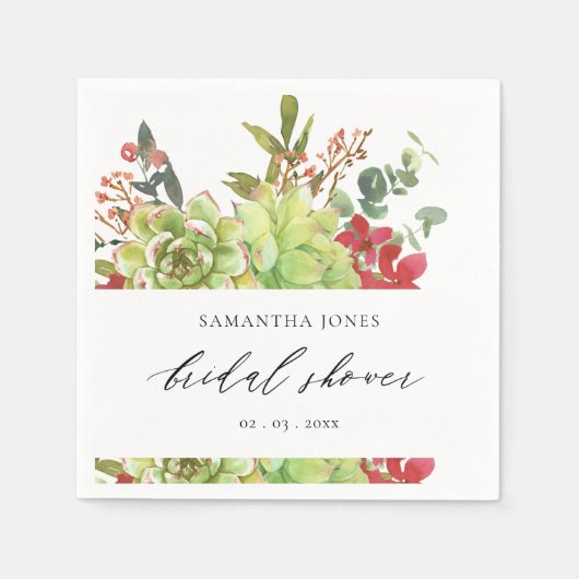 SERVIETTE EN PAPIER FÊTE DES MARIÉES DE COULEUR D'EAU SUCCULENTE CACTU (Devant)