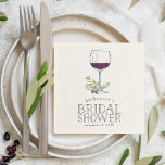 Serviette En Papier Fête des mariées de dégustation<br><div class="desc">Parfaites pour les douches à thème de vin ou de vinification,  ces élégantes serviettes à cocktails sont ornées d'une illustration de branche de vin et d'olivier avec le nom de l'invité d'honneur et la date de douche en gris bleu poussiéreux.</div>