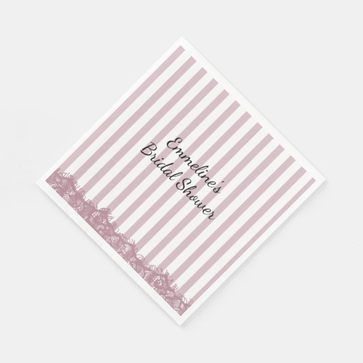 Serviette En Papier Fête des mariées de dentelle et rayures roses (Coin)