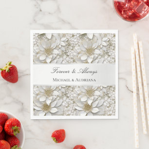 Serviette En Papier Fête des mariées de fleurs de lotus blanc or
