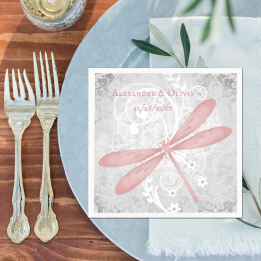 Serviette En Papier Fête des mariées de libellule rose Napkin