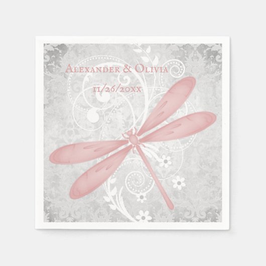 Serviette En Papier Fête des mariées de libellule rose Napkin (Devant)