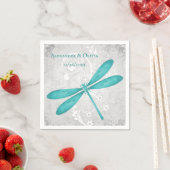 Serviette En Papier Fête des mariées de libellule turquoise Napkin (En situation)