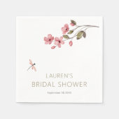 Serviette En Papier Fête des mariées de libellules et de fleurs roses (Devant)